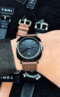 TOMI Square Dial Premium Leather Strap Watch – Black Dial | Elegant Men’s Quartz Watch