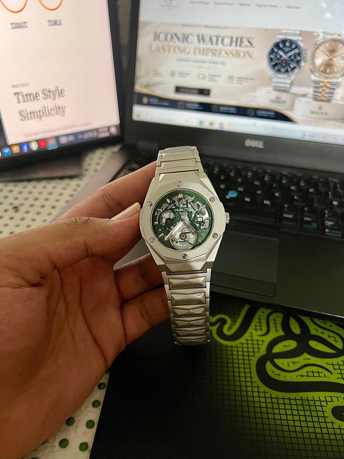 Hublot Classic Fusion Green Skeleton Premium First Copy Watch – Luxury Stainless Steel Men’s Watch