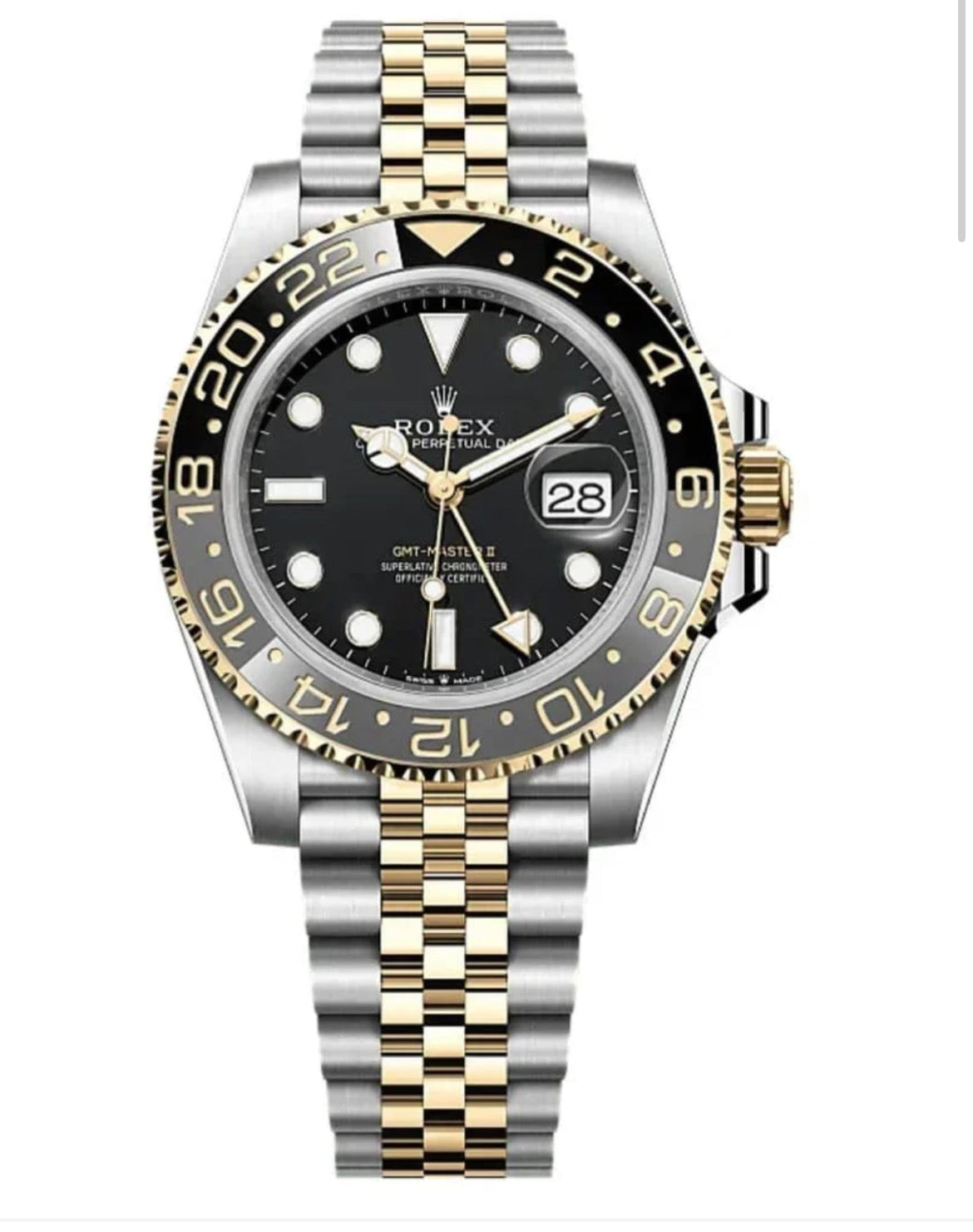 Luxury GMT Master II Two-Tone Automatic Men’s Watch – Black Dial & Gold/Silver Bracelet
