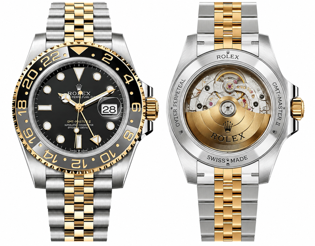Luxury GMT Master II Two-Tone Automatic Men’s Watch – Black Dial & Gold/Silver Bracelet